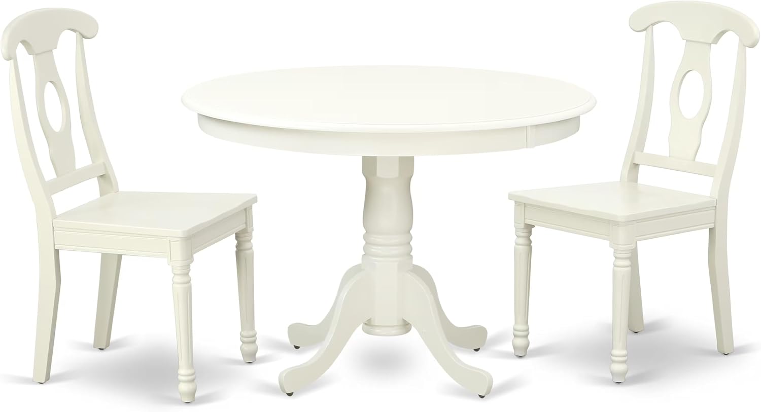 East West Furniture HLKE3-LWH-W 3 Piece Kitchen Table & Chairs Set Contains a Round Dining Room Table with Pedestal and 2 Dining Chairs, 42x42 Inch, Linen White