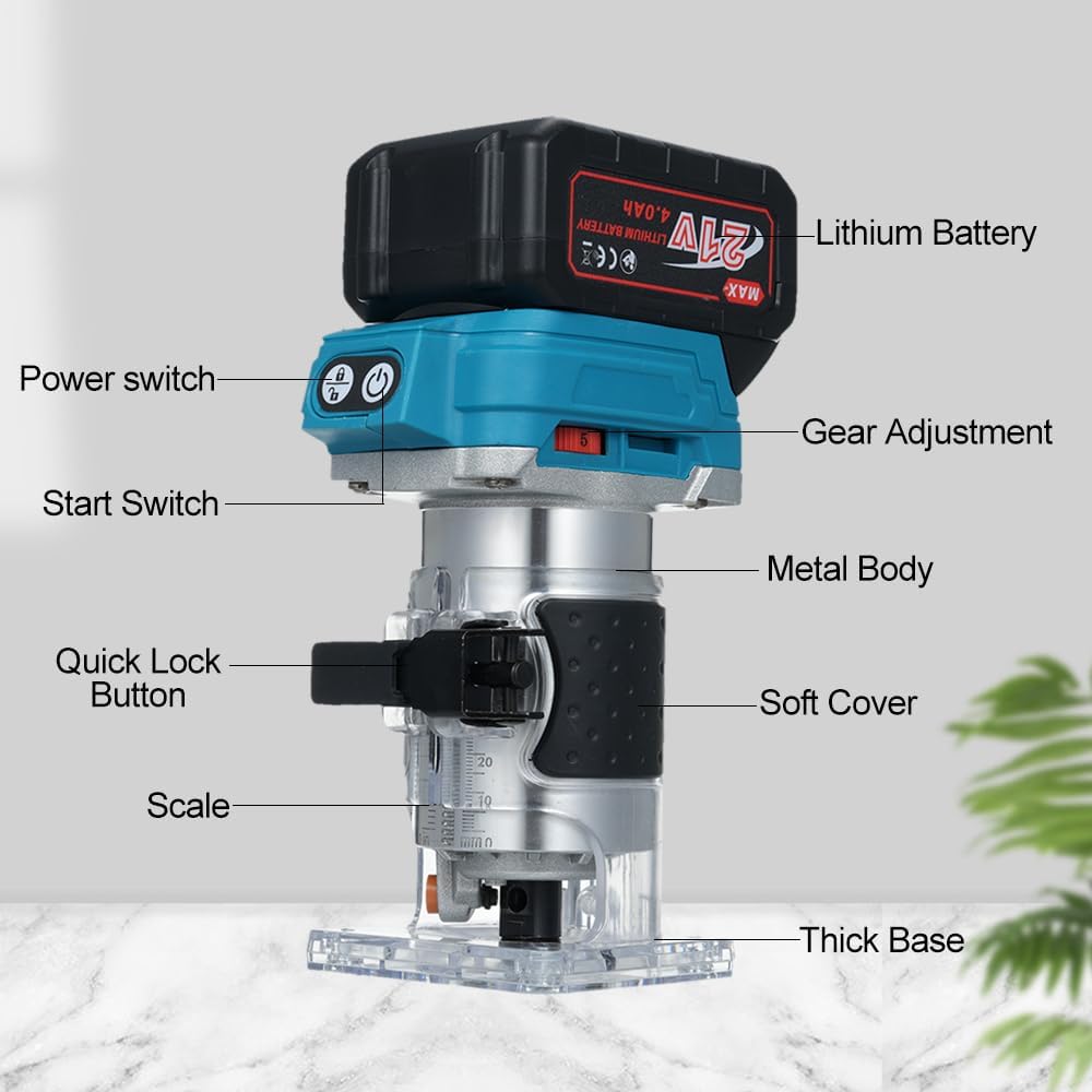 Compact Router Wood Router Tool With 4.0Ah Batteries 21V Brushless Portable Handheld Palm Routers for Woodworking Wood Trimmer Cutting with Milling Cutter