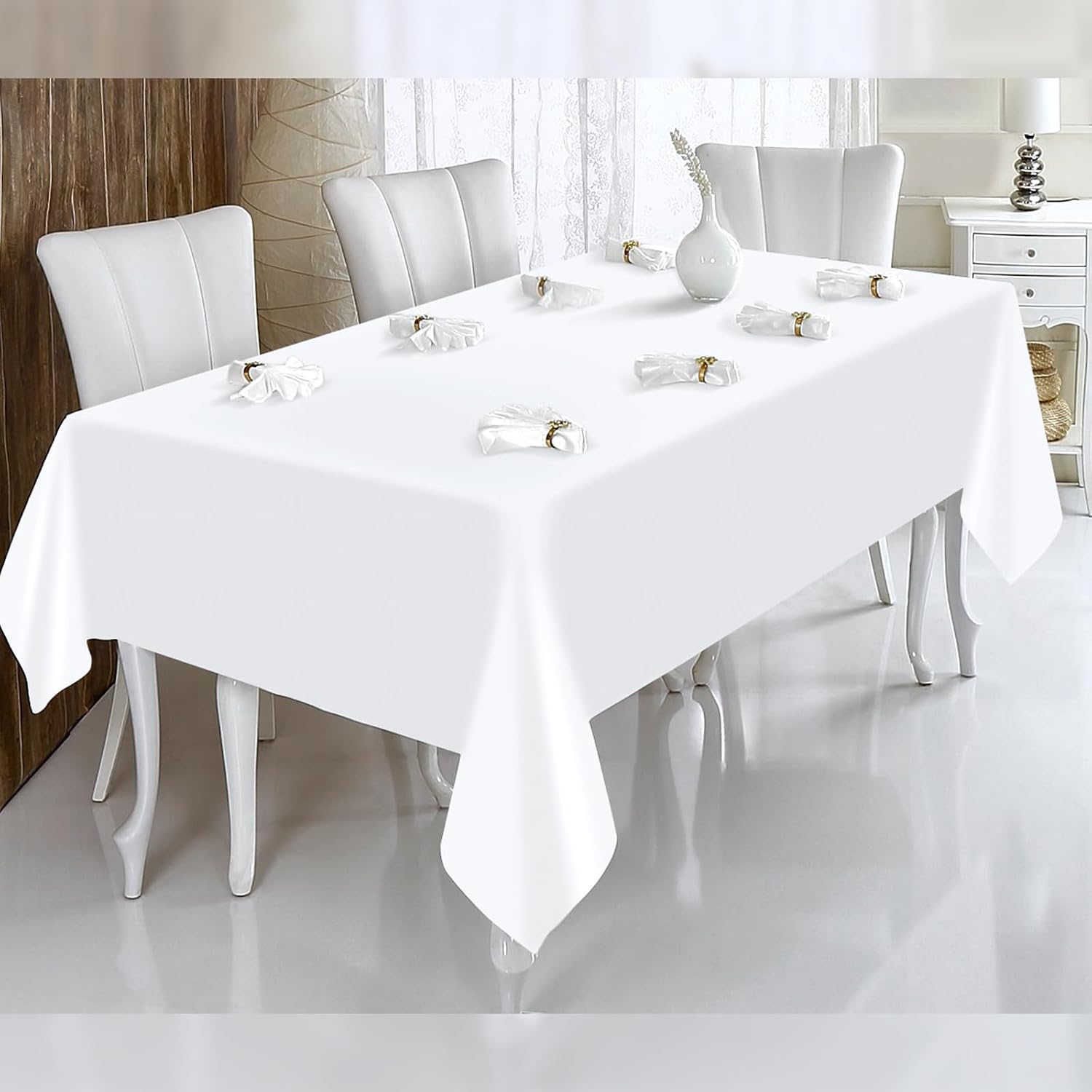 12 Pack White Tablecloths for Rectangle Tables Stain and Wrinkle Resistant Washable Polyester Tablecloth 90 x 132 Inch White Table Cloth Rectangle Table 6 Foot Rectangle Table Cloth for Wedding Party