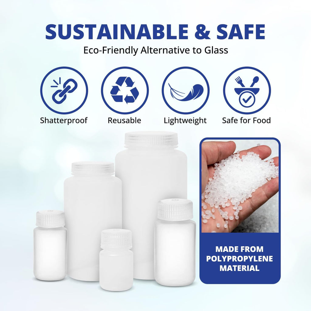 United Scientific™ 16oz Bottles with Lids, Wide Mouth Polypropylene Reagent Bottle, Autoclavable, BPA-Free, RoHS Compliant, 500ml, Case of 144