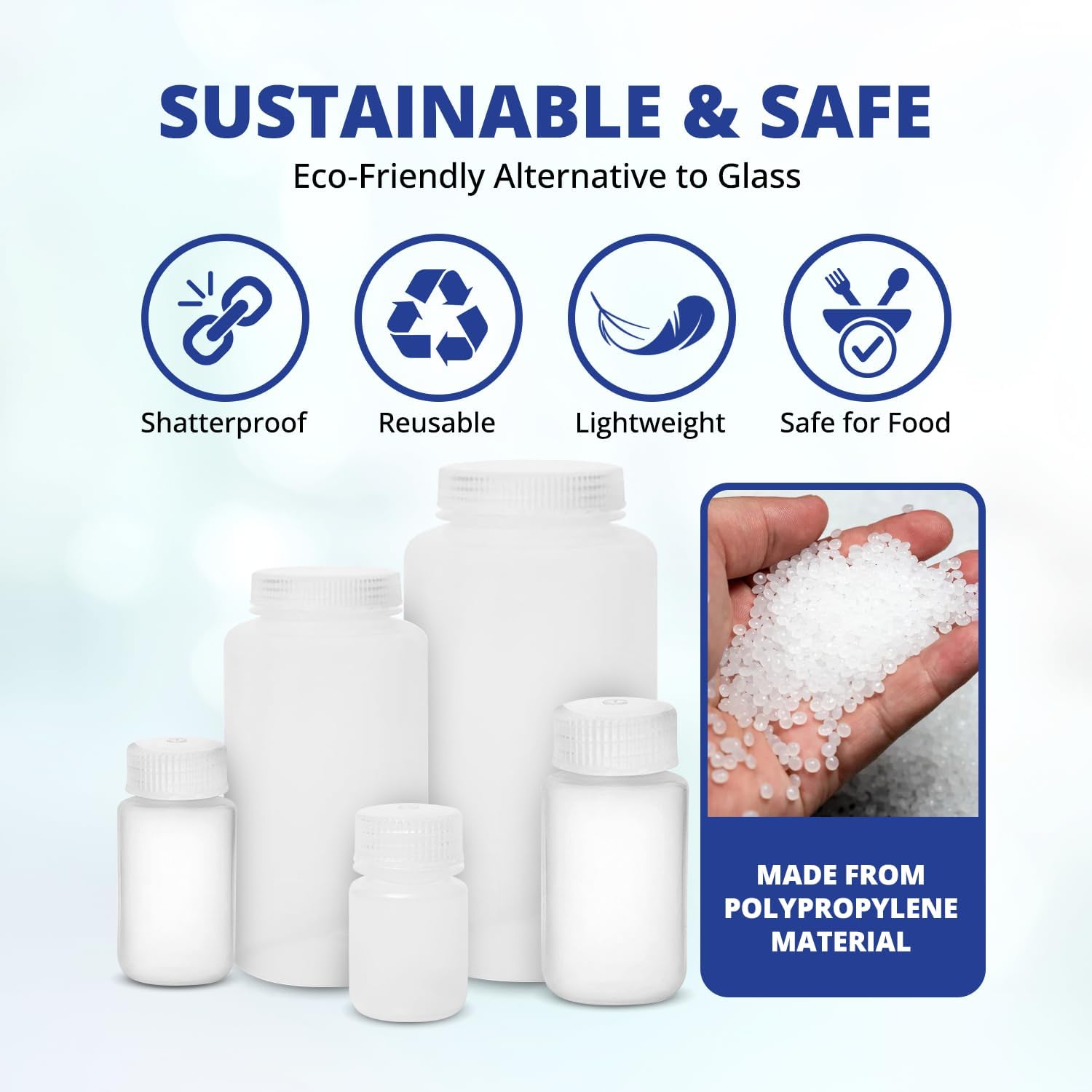 United Scientific™ 16oz Bottles with Lids, Wide Mouth Polypropylene Reagent Bottle, Autoclavable, BPA-Free, RoHS Compliant, 500ml, Case of 144