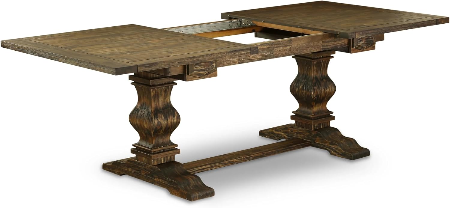 East West Furniture LAAS9-07-T25 9 Piece Table Set Consists A Wood Dining Table and 8 Black Textured Polyester Fabric Parson Dining Chairs, Distressed Jacobean