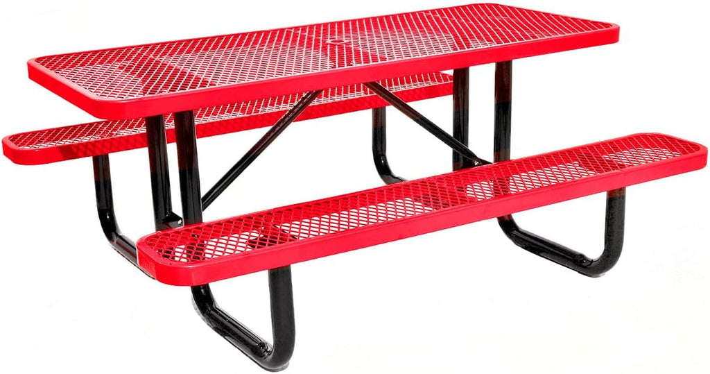 Heavy Duty 6' Rectangular Picnic Table, Expanded Metal, (72' Long) (Red)