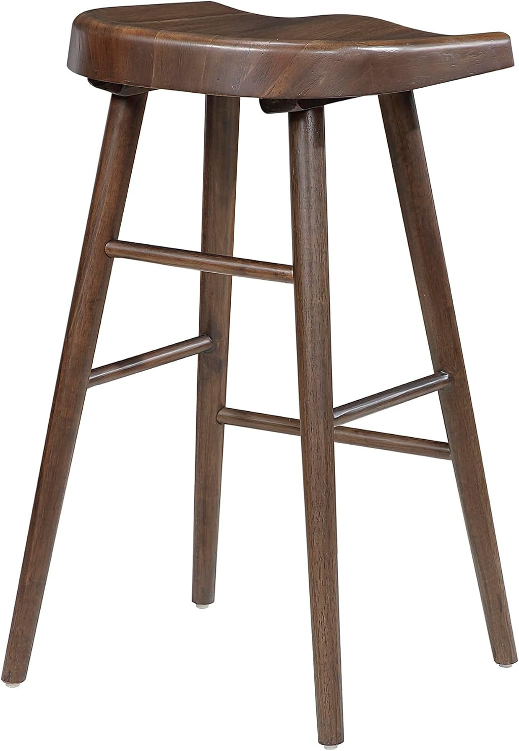 Lexicon Bar Height Stools Set of 2, Sturdy Acacia Wood Frame Saddle Seat Bar Chairs, Rustic Backless Kitchen Island Seating for Dining Room, Breakfast Nook, Brown