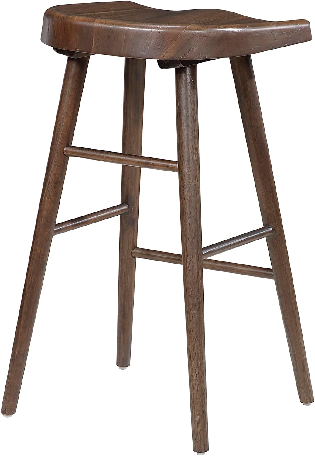 Lexicon Bar Height Stools Set of 2, Sturdy Acacia Wood Frame Saddle Seat Bar Chairs, Rustic Backless Kitchen Island Seating for Dining Room, Breakfast Nook, Brown