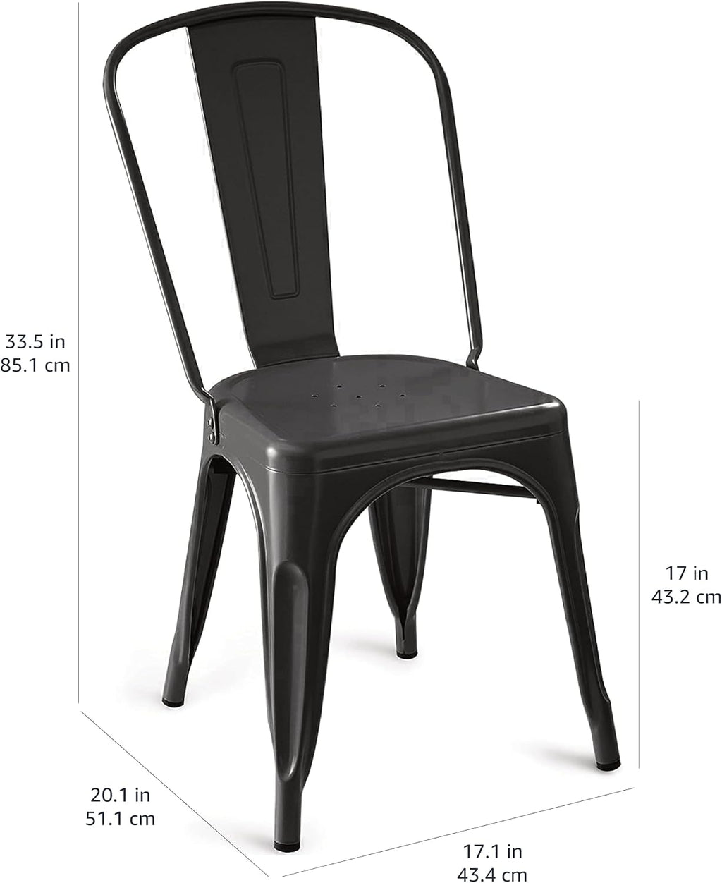 Amazon Basics Metal Dining Chairs, Easy to Assemble, Indoor/Outdoor, Stackable, Matte Black, 4-Pack