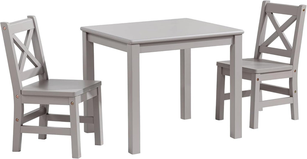 eHemco Solid Hard Wood Kids Table and Chair Set (2 Chairs Included), Cozy Grey, 3 Piece Set