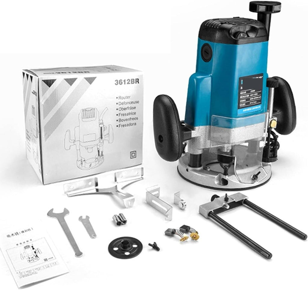 2200W Cordless Compact Router, 6-Speed Adjustment, Depth adjustment gear, Wood Milling Cutter Pruning Machine, with 15 Milling Cutter, Precision Scale, for Wood Working Slotting, Trimming, Carving