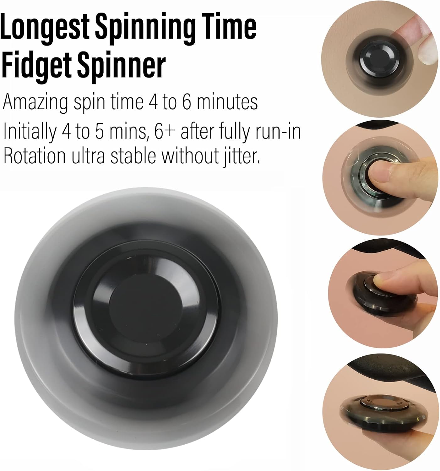 FREELOVE Premium Metal Fidget Spinner for Adults, Stainless Steel Heavy Silent Spinner with Precision Bearing, Small Office Desk Toy & EDC for Stress Relief Focus ADHD, Mini Zirconium Alloy Black