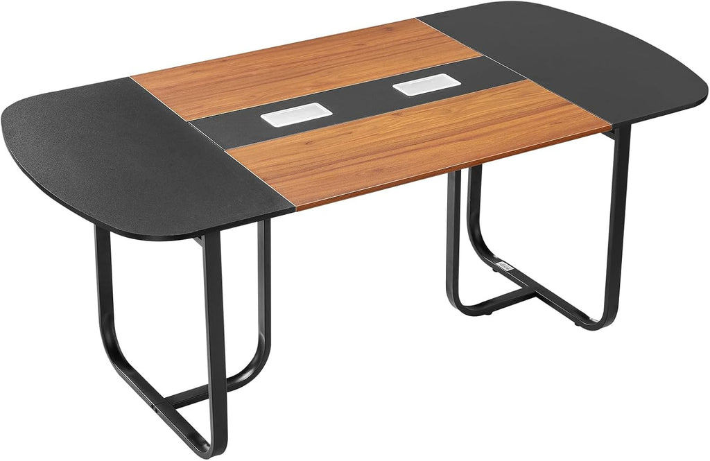 VEVOR Conference Table, 6 ft Oval Office Meeting Table for 6-8 Person, Modern Seminar Desk with Metal Legs, Large Meeting Desk for Office, Boardroom, Conference Room, Easy Assembly, Black & Brown