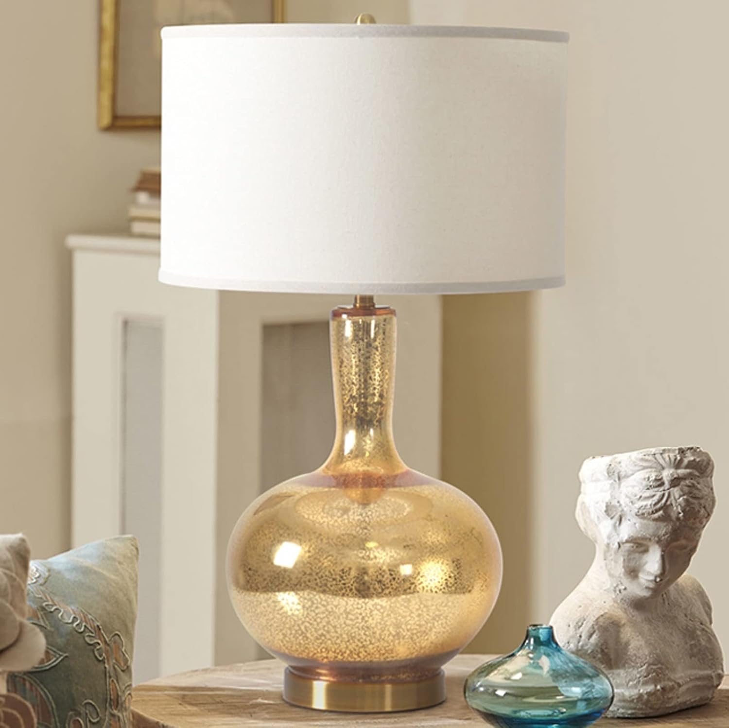 LED Desk Lamp Modern Table Lamps Glass Bedside Table Lamps with Fabric Lampshade Luxurious Nightstand Lamps for Home Office Cafe Study Table Lamp, 25'H Table Lamp Reading Lamp ( Color : Silver )