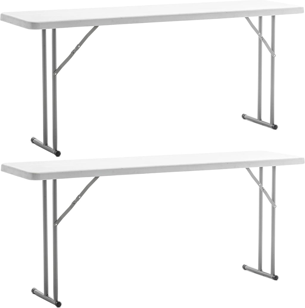 BTEXPERT 6-Foot - 72' Long White Granite Plastic Folding Seminar Training Table Portable 18' Wide Narrow, 29' High, Events Indoor Outdoor Lightweight Set of 2
