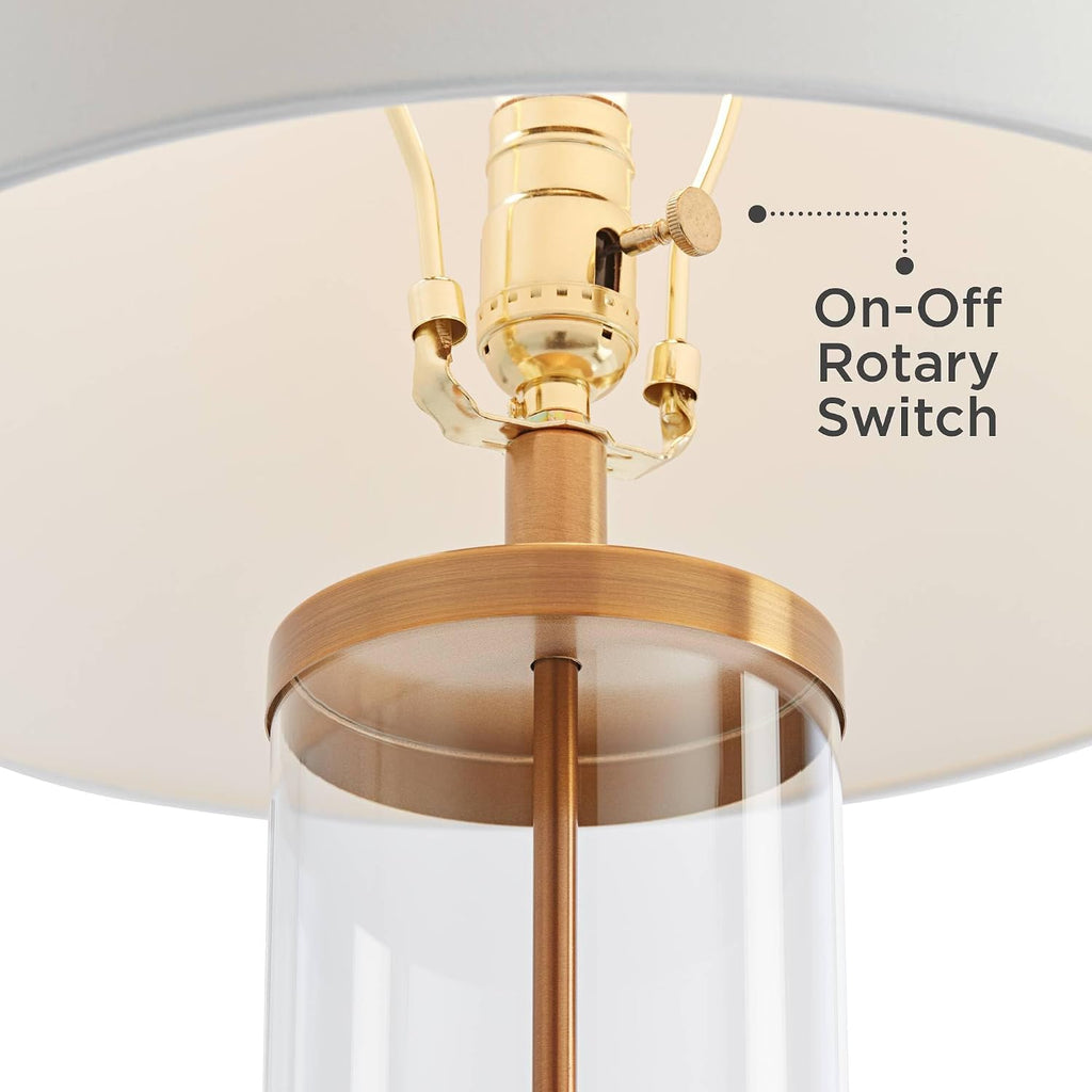 360 Lighting 26' High Cylinder Country Cottage Table Lamps Set of 2 Fillable Clear Gold Finish Glass Metal White Shade Living Room Bedroom Bedside Nightstand House Office Home Kitchen