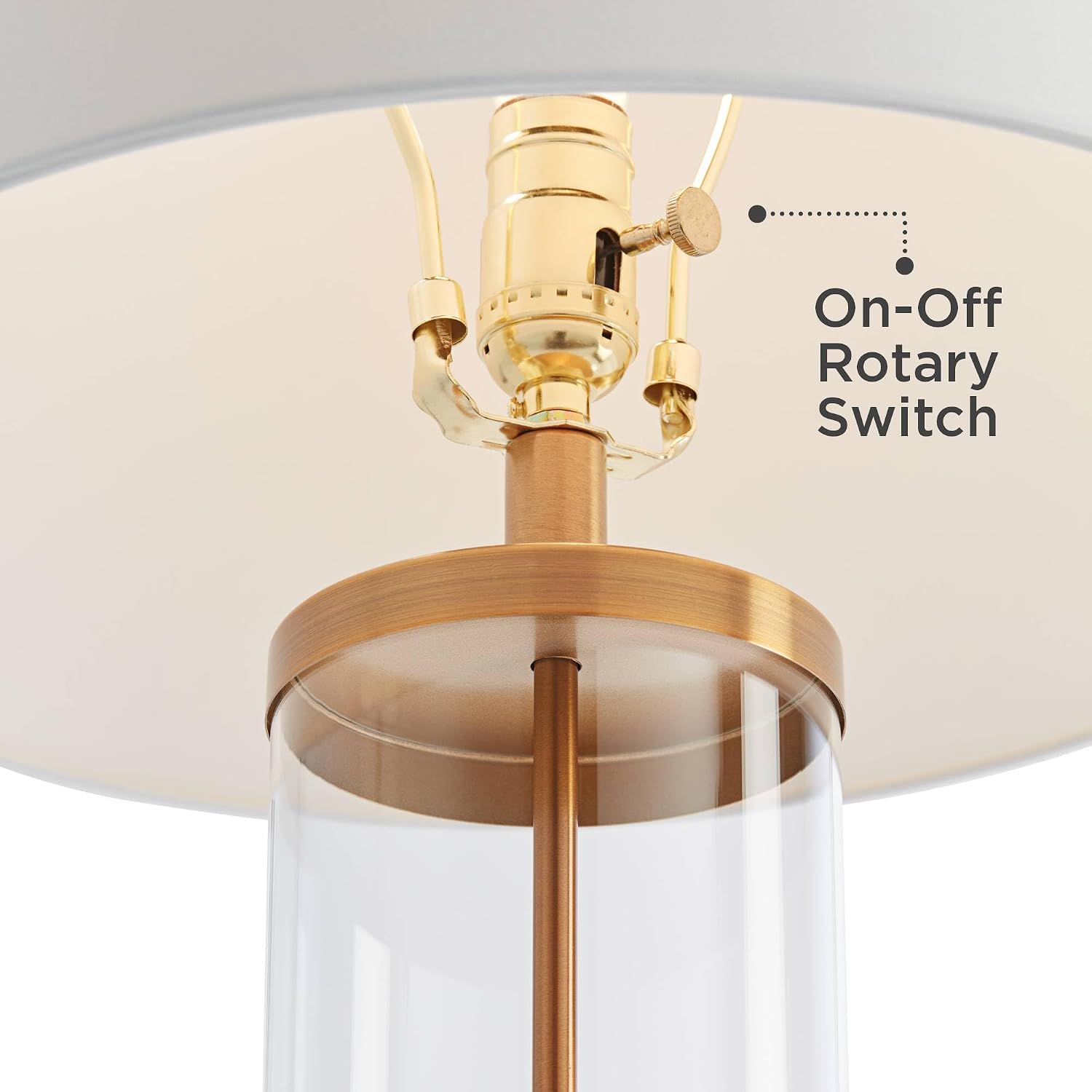 360 Lighting 26' High Cylinder Country Cottage Table Lamps Set of 2 Fillable Clear Gold Finish Glass Metal White Shade Living Room Bedroom Bedside Nightstand House Office Home Kitchen