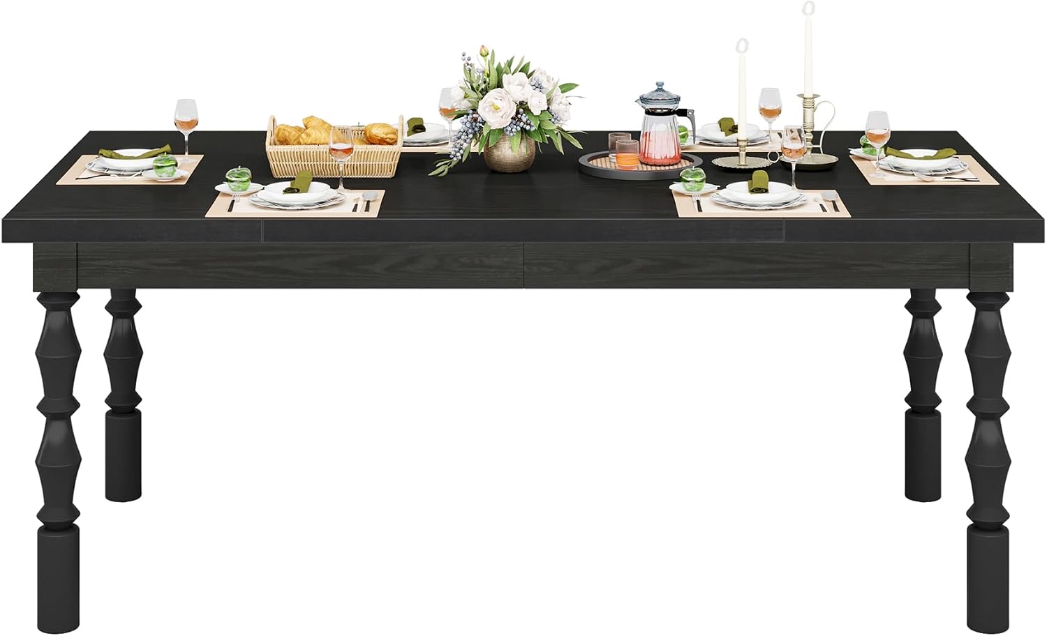 Tribesigns 62' Wood Dining Table for 4-6 People, Farmhouse Large Rectangle Kitchen Table, Modern Dinner Table Kitchen & Dining Room Furniture with Carved Turned Legs