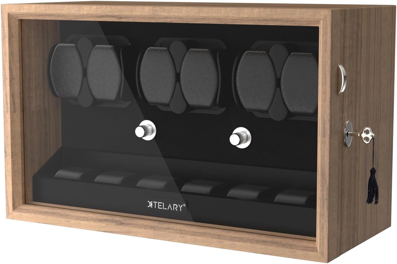 XTELARY Lockable Automatic Watch Winder - 4/6/8/12 Watch Storage, 4 Rotation Modes, Quiet Motor, Backlight