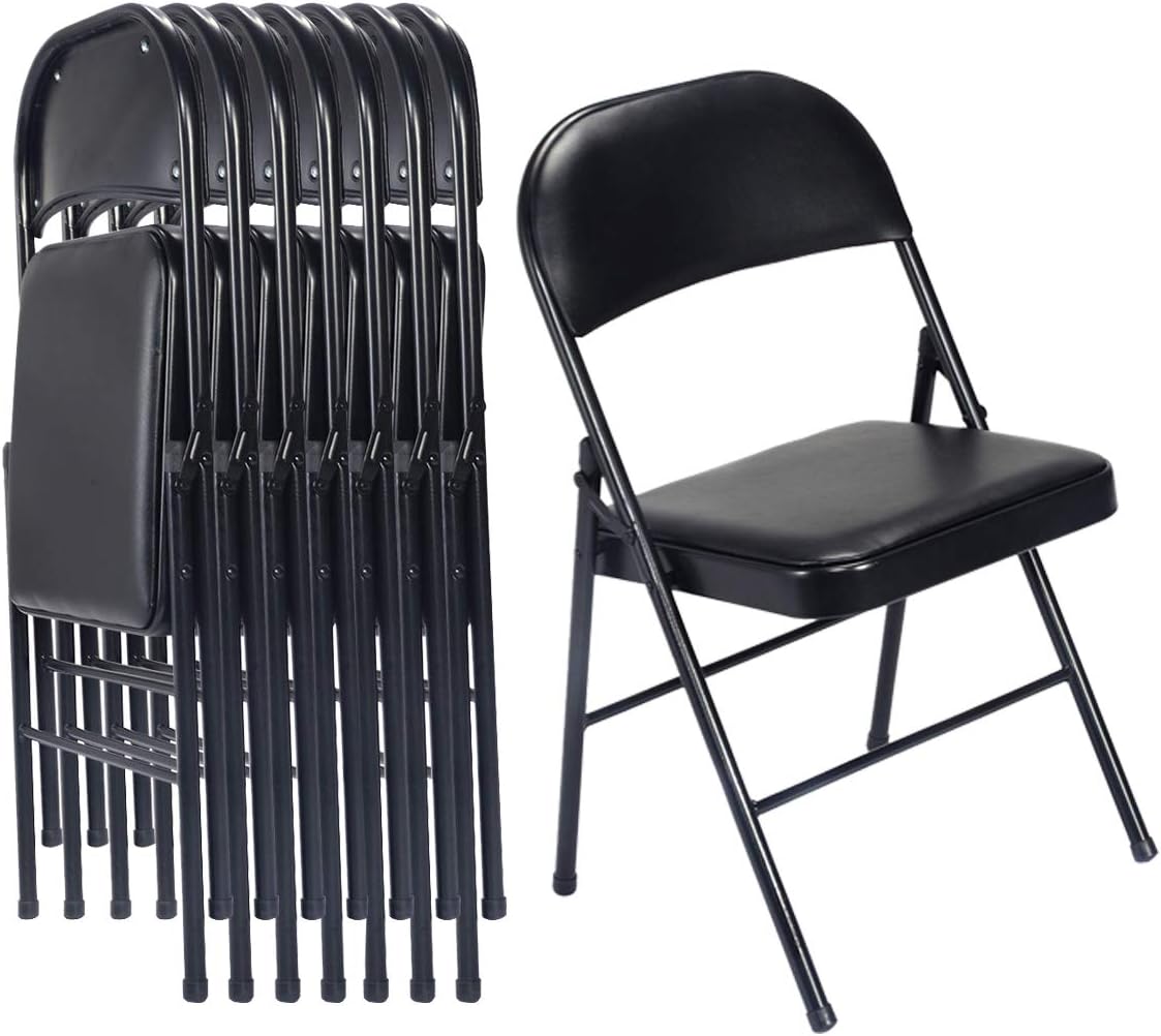 Karl home 8 Pack Black Folding Chairs with Padded Seats for Outdoor & Indoor, Portable Stackable Commercial Seat with Steel Frame for Events Office Wedding Party, 330lbs Capacity