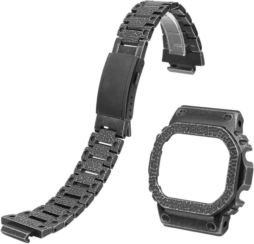 Compatible with Casio G-SHOCK Series DW5600, GMW-B5000, GA-2100 Hammered Finish Stainless Steel Case Set, Titanium Alloy Case Accessories
