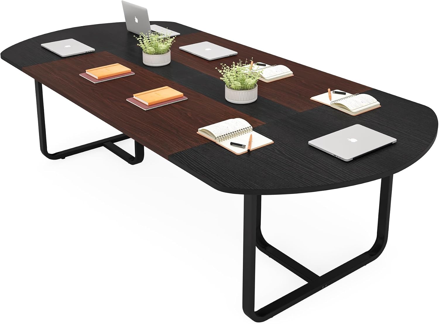 Tribesigns 70.86 Inches 6FT Oval Conference Table, Two-Tone Finish Curved Meeting Tables for Office, Large Business Training Seminar Table (Walnut+Black)