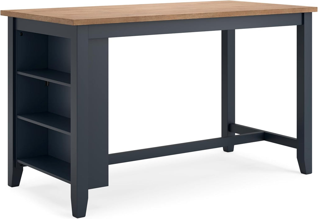 Signature Design by Ashley Gesthaven Modern Counter Height Dining Table with 3 Shelves and Trestle Base, Light Brown & Blue