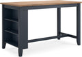 Signature Design by Ashley Gesthaven Modern Counter Height Dining Table with 3 Shelves and Trestle Base, Light Brown & Blue