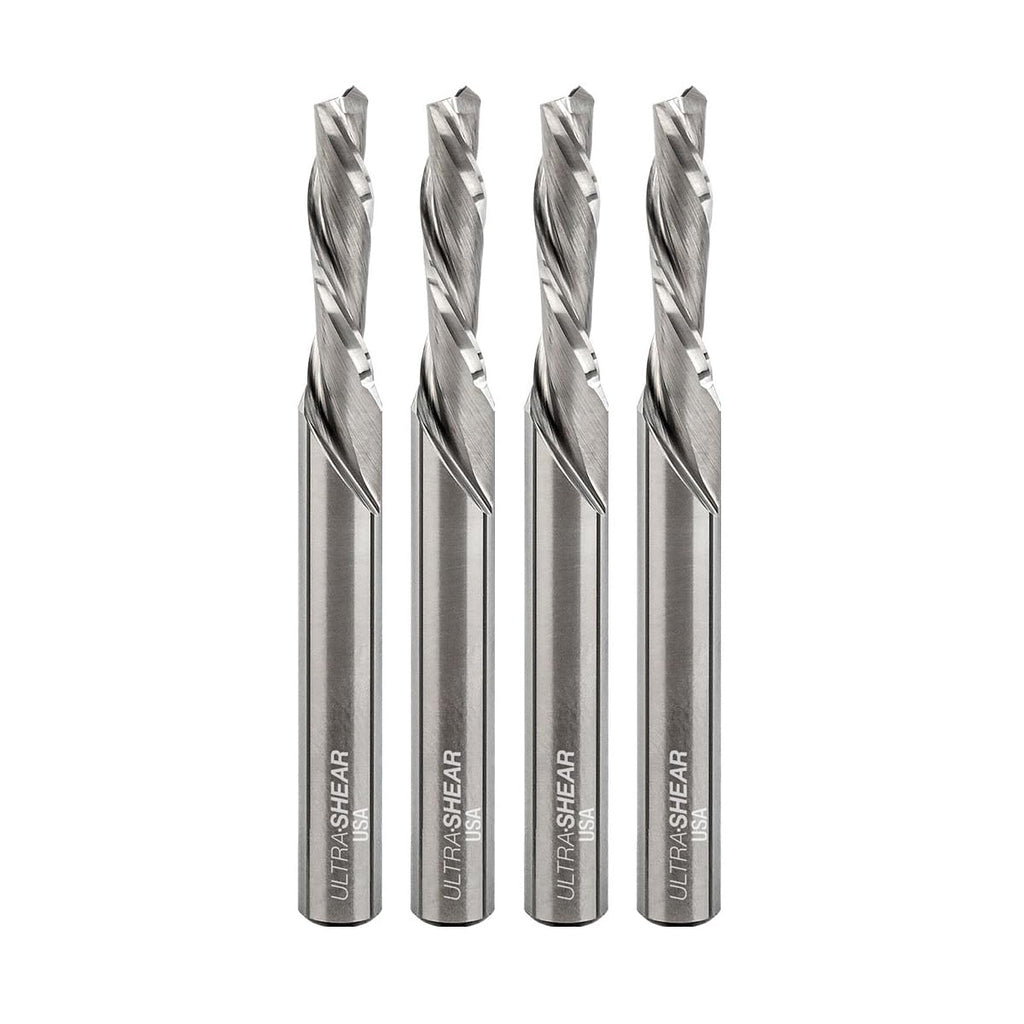 Solid Carbide Router Bits, 5MM CD, 1/4' SH, 3/4' CL, Down Cut, 4 Pk, USA Made Spiral Bit for CNC, Hand & Table Routers US275MD