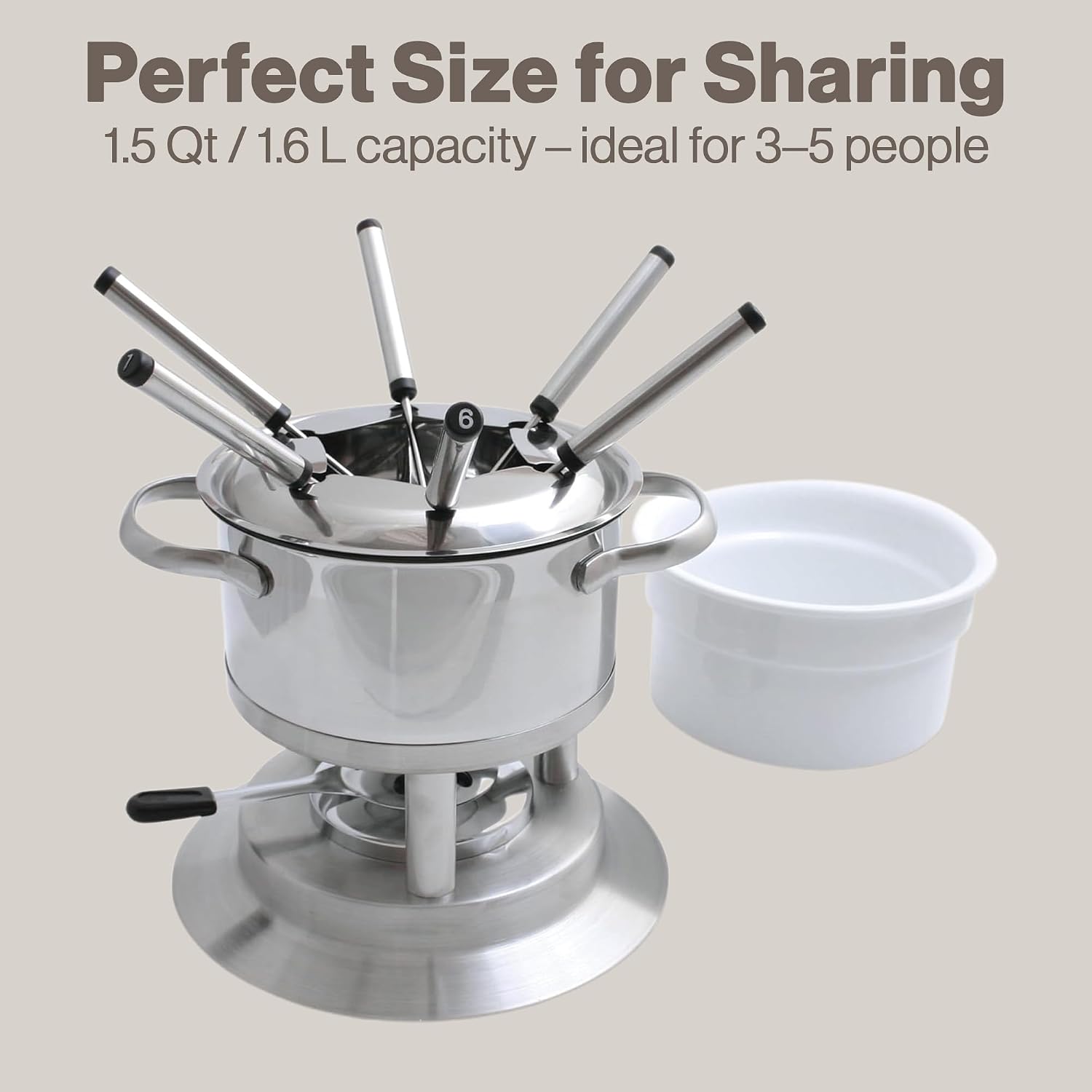 Swissmar Arosa 11-Piece Stainless Steel 3-in-1 Fondue Set - Ideal for Melting Cheese, Chocolate, Butter, & More - Perfect for Kitchen Collection & Wedding Gift Giving - 1.6 Quarts / 1.5 Liter