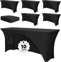 YOUR CHAIR COVERS - 6 Ft x 18 Inches Black Spandex Open Back Rectangular Training Tablecloth, Fitted Stretch Table Cover - Pack of 10