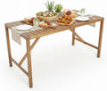 Tangkula 67' Acacia Wood Outdoor Dining Table for 6, Rectangle 6-Person Patio Table with 2' Umbrella Hole & Spacious Slatted Tabletop, Indoor Outdoor Dining Furniture for Deck, Garden, Poolside & Yard