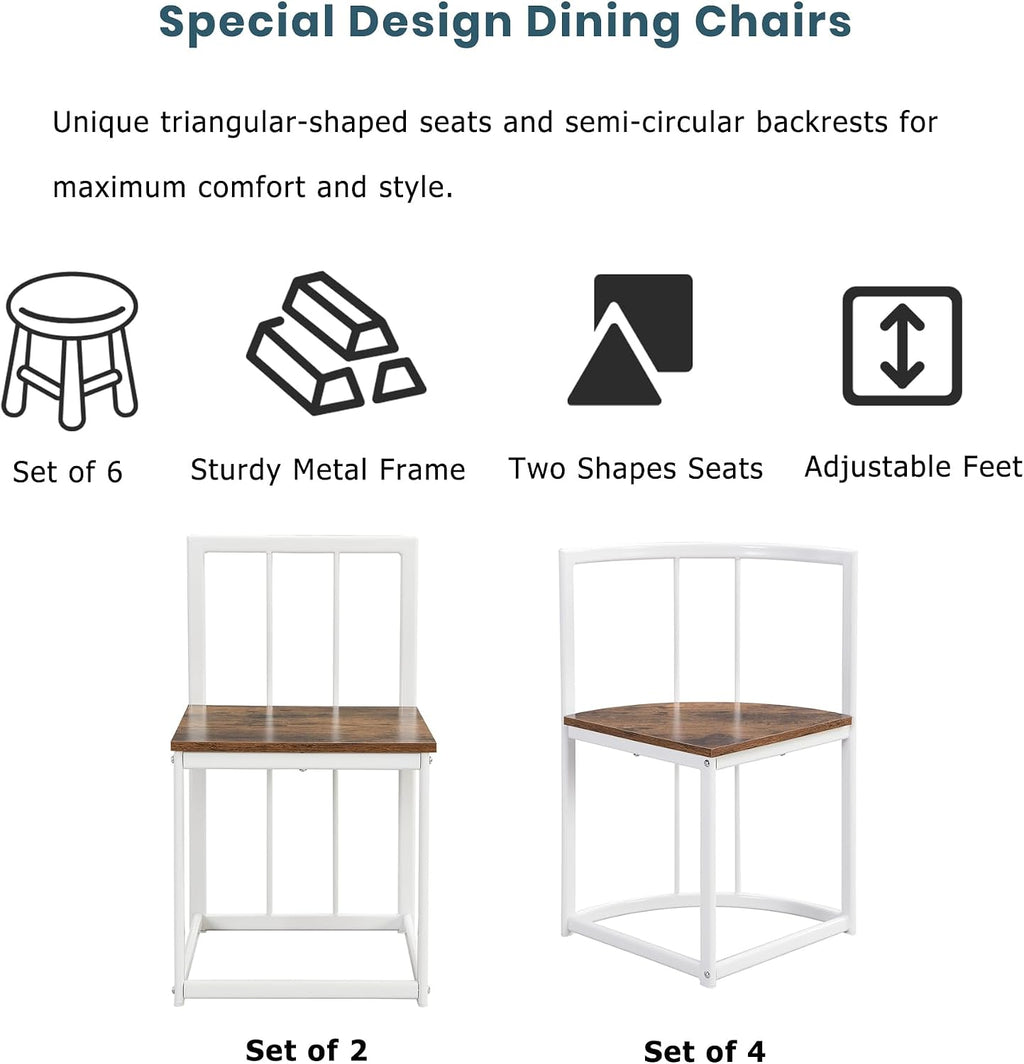 7 Piece Dining Table Set, Metal Kitchen Dining Table Set with Chairs for 6 Persons for Small Space, White Cherry