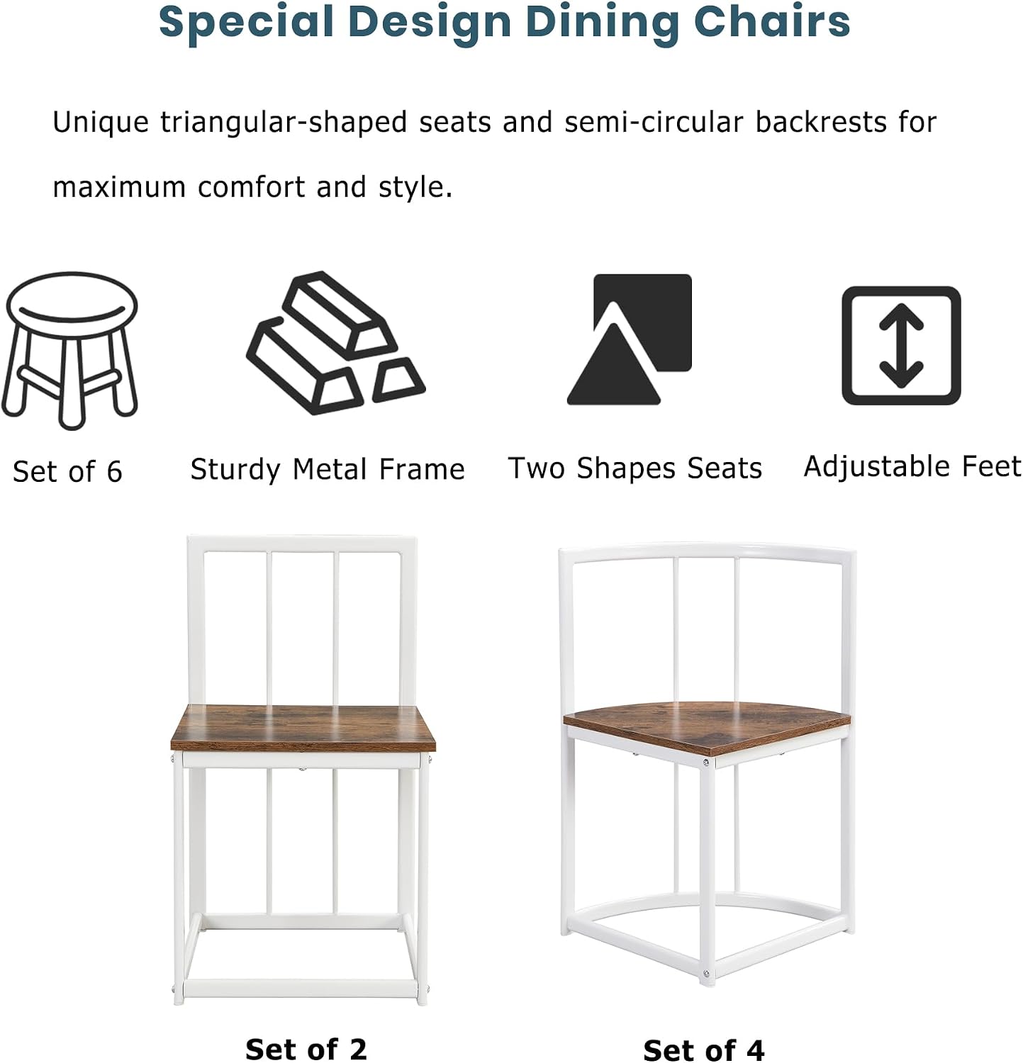 7 Piece Dining Table Set, Metal Kitchen Dining Table Set with Chairs for 6 Persons for Small Space, White Cherry