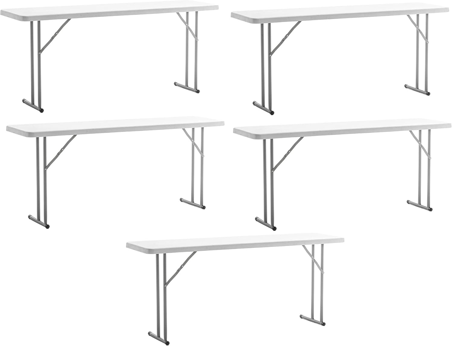 BTEXPERT 6-Foot - 72' Long White Granite Plastic Folding Seminar Training Table Portable 18' Wide Narrow, 29' High, Events Indoor Outdoor Lightweight Set of 5