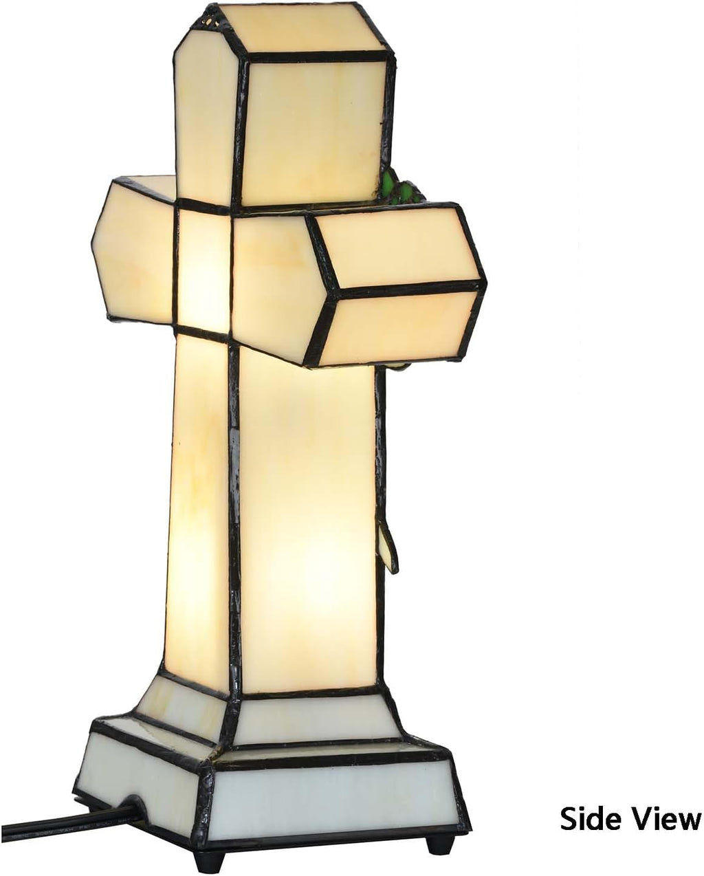Bieye L10935 Christian Cross Tiffany Style Stained Glass Accent Table Lamp Night Light for Home Décor (Rose)