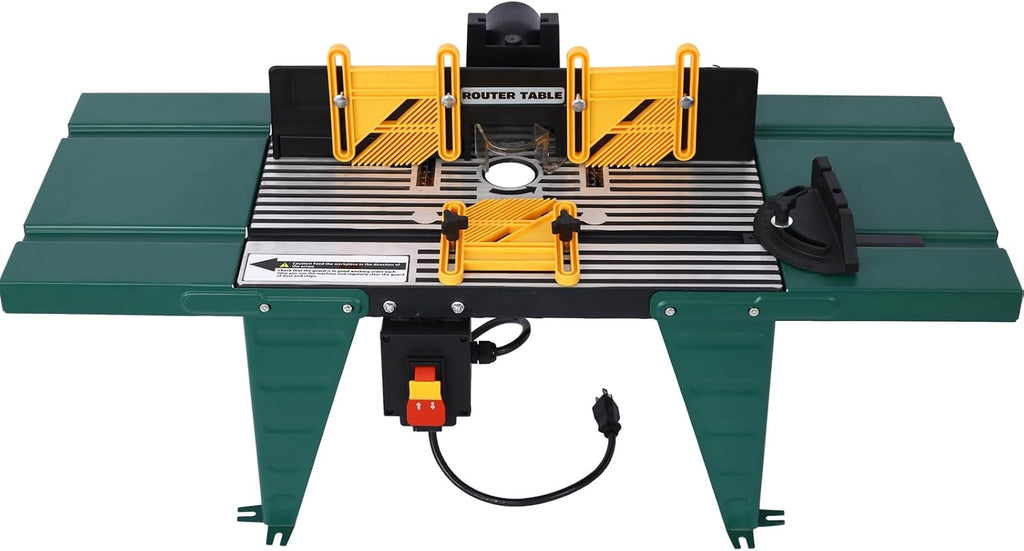 Electric Benchtop Router Table, Heavy-Duty Woodworking Tool with Steel Stands & Aluminum Milled Table, Workbench for Precision Woodworking Tasks, Green