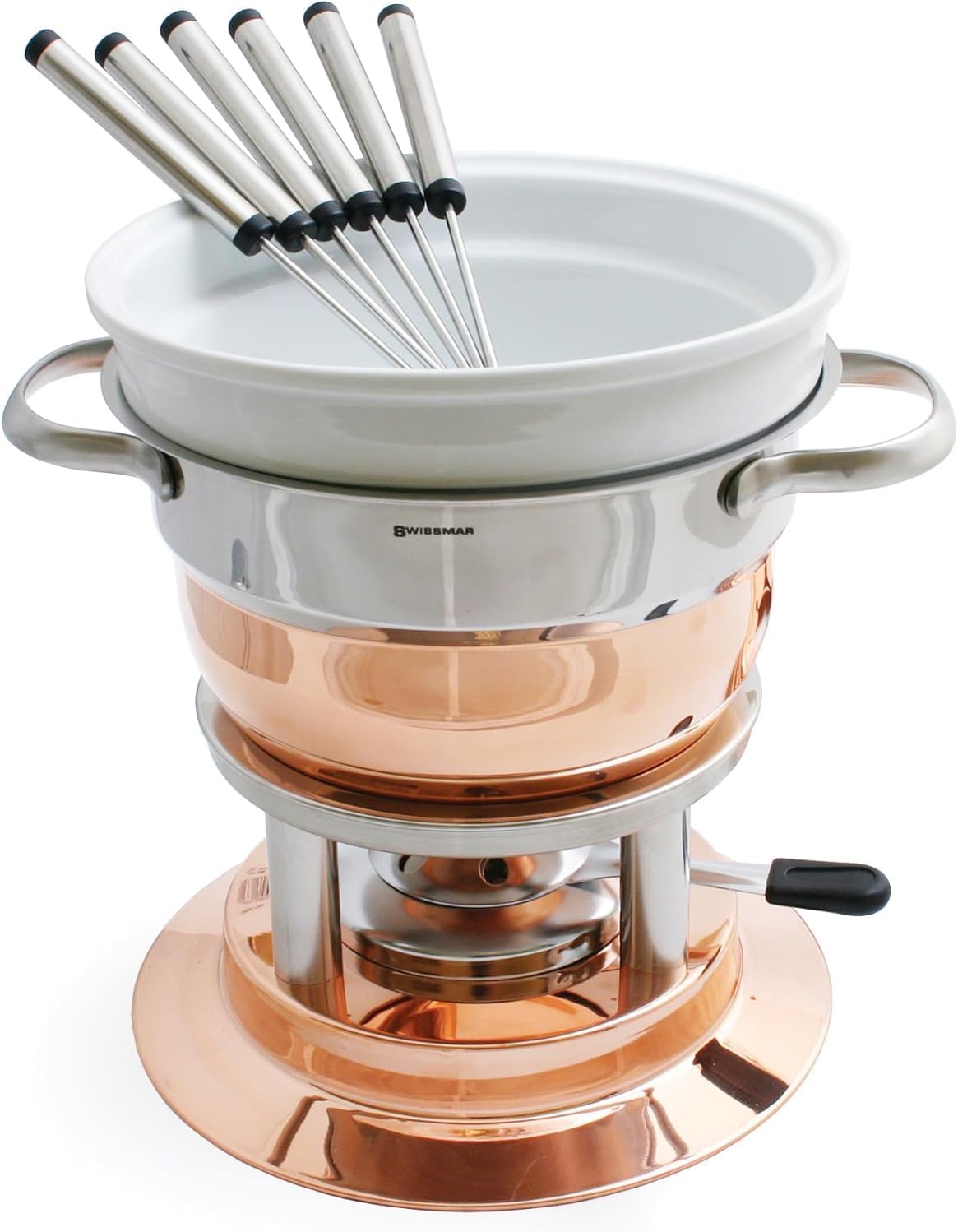 Swissmar Lausanne 11-Piece Copper Plated Fondue Set - Ideal for Cheese & Chocolate Fondue, Oil & Broth Cooking - Perfect for Kitchen Collection & Wedding Gifts - 1.8 Liter / 1.9 Quarts