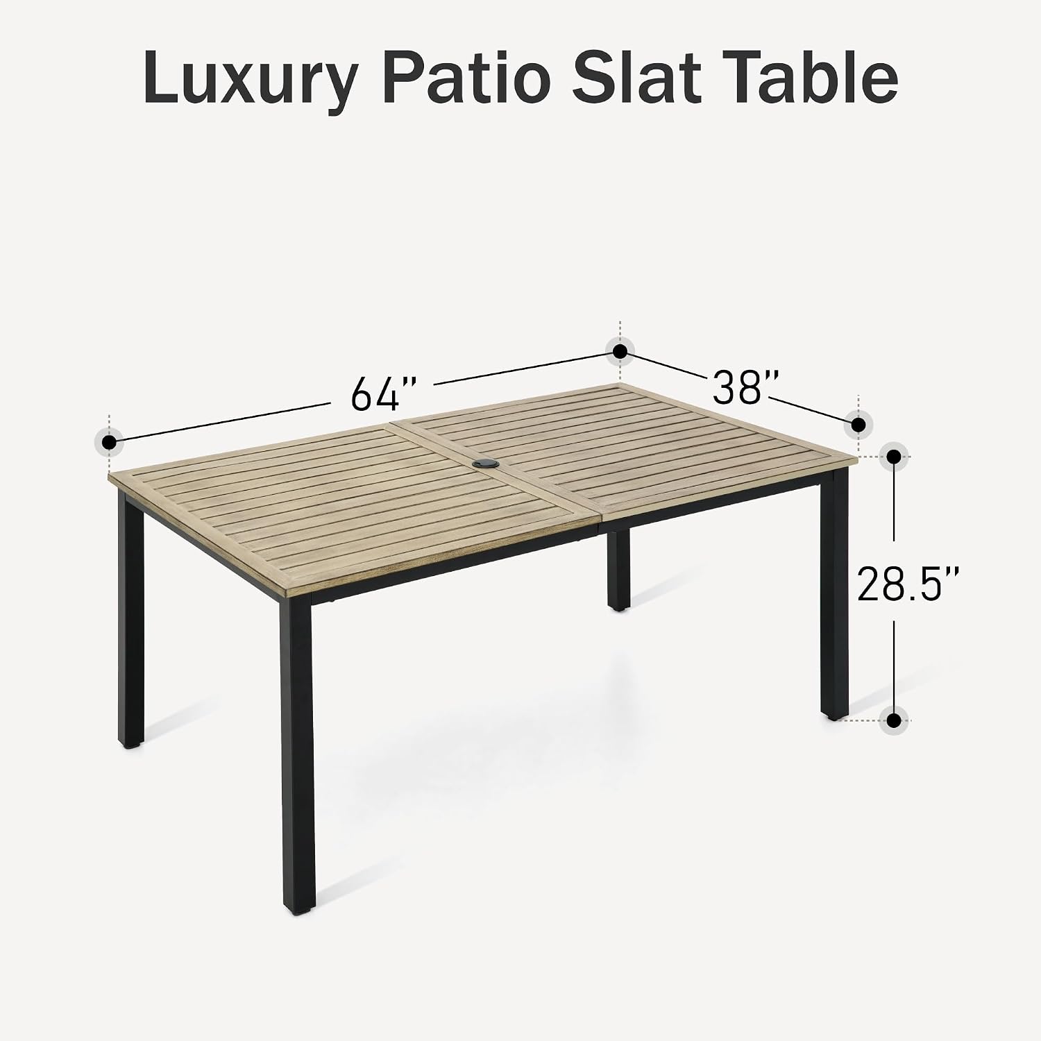 PHI VILLA 64' Rectangle Outdoor Dining Table, Patio Furniture Wood-Like Tabletop with Umbrella Hole for Patio Lawn Backyard Garden, Brown