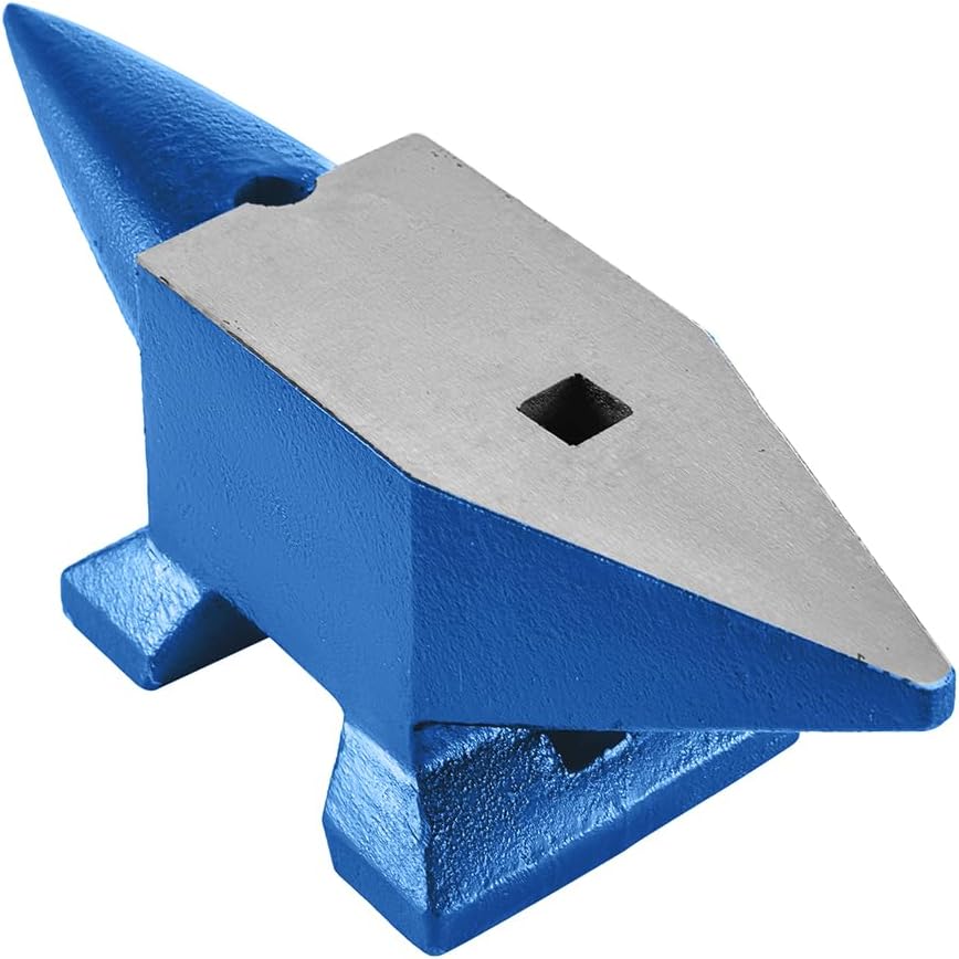 Single Horn Cast Steel Anvil for Blacksmiths – 110 lbs (50kg) Professional Metalworking Tool – Large 16.5 x 5.9 Inch Countertop, Stable Base – Bending, Shaping, Twisting – Blue, 110 lbs