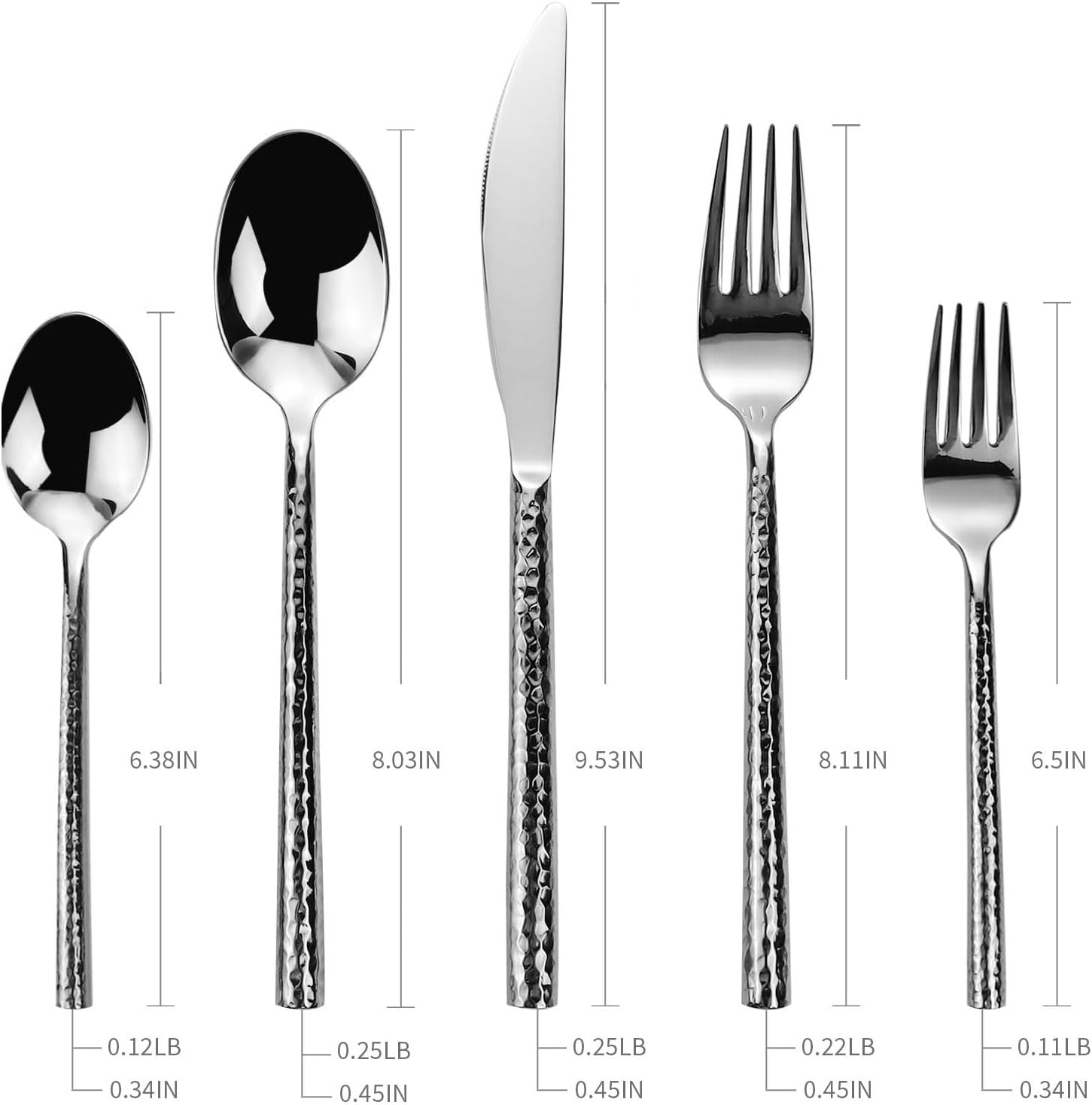 18/10 Stainless Steel Flatware Set Hand Forged Silverware Serving Set Cutlery Set Round Hammered Handle Mirror Finished Heavy Duty 45 Pieces Service for 8