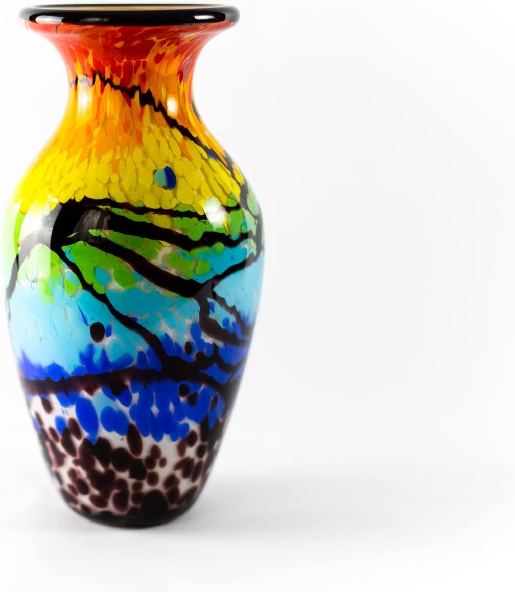 Badash Firestorm Murano-Style Glass Vase - 11' Tall Decorative Mouth-Blown Art Glass Vase - Stunning Oversized Home Decor Accent