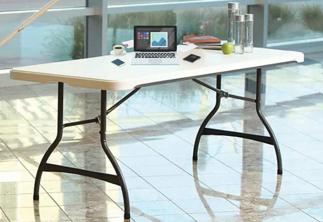6 Foot Folding Table, Portable Rectangular Banquet Table(6' Folding Table, White Granite, 8 PK)
