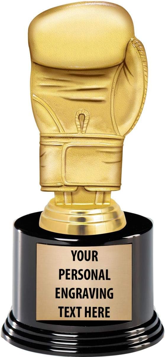 Crown Awards Boxing Trophies with Custom Engraving, 7.25' Personalized Gold Boxing Glove Trophy On Deluxe Round Base Prime
