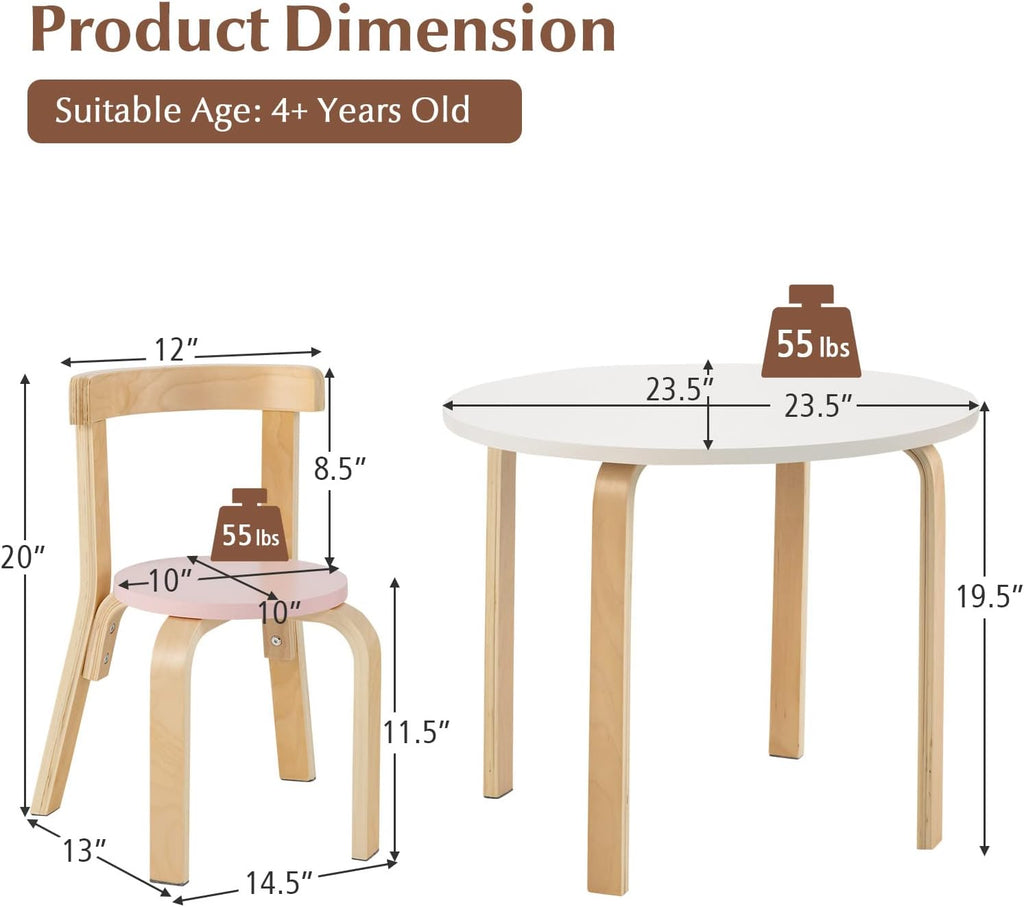 Costzon Kids Table and Chair Set, 5-Piece Wooden Activity Desk Set w/Toy Bricks, Classroom Playroom Daycare Furniture for Playing, Drawing, Reading, Bentwood Toddler Table and Chairs (Assorted)