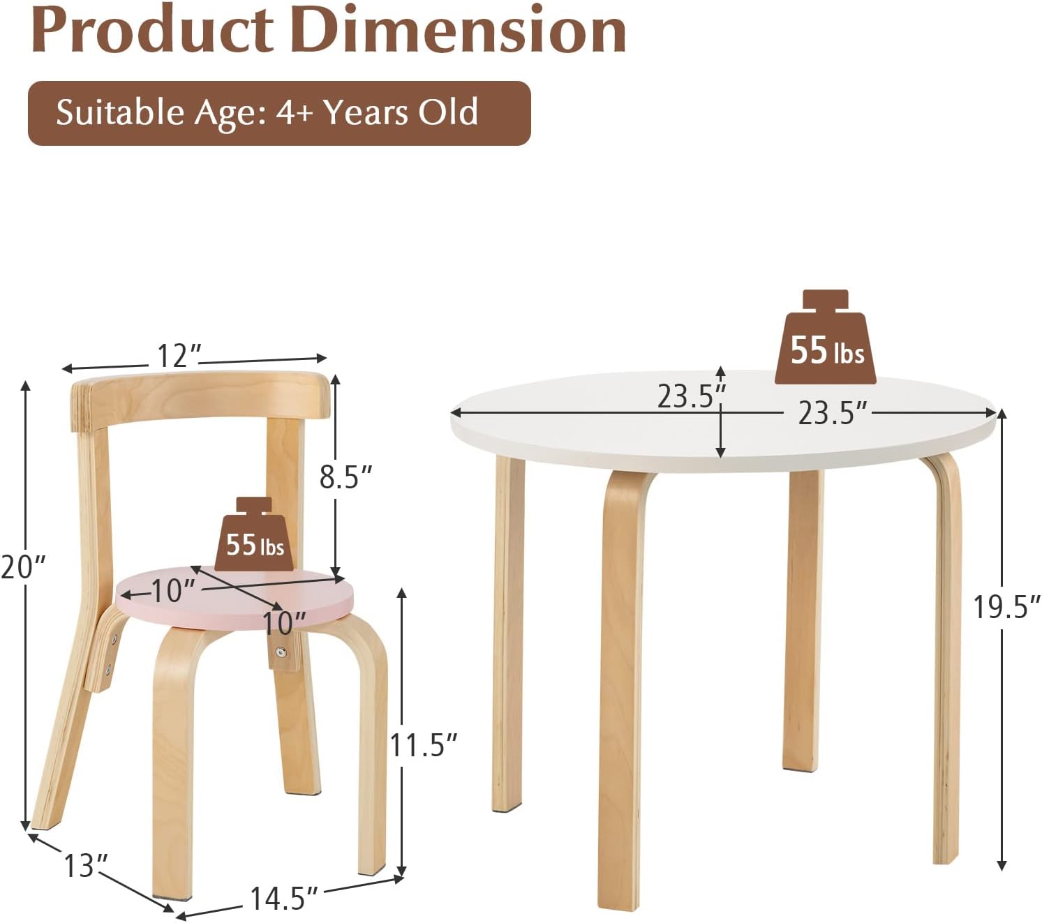 Costzon Kids Table and Chair Set, 5-Piece Wooden Activity Desk Set w/Toy Bricks, Classroom Playroom Daycare Furniture for Playing, Drawing, Reading, Bentwood Toddler Table and Chairs (Assorted)