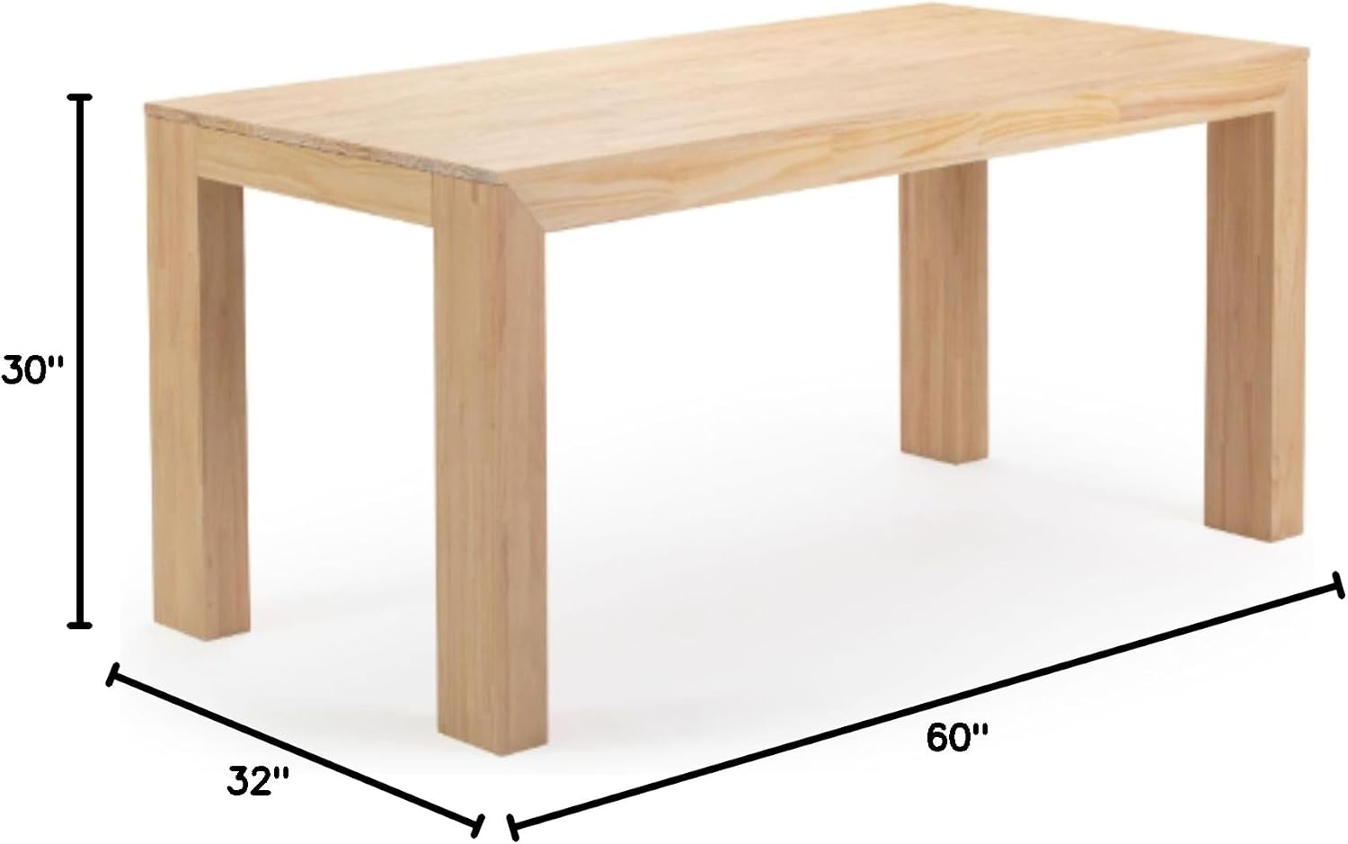 Plank+Beam 60 Inch Dining Table, Solid Wood Kitchen Table, Large Wooden Rectangular Dinner Table for Dining Room, Home Office, Living Room Furniture, Easy Assembly, Blonde Wirebrush