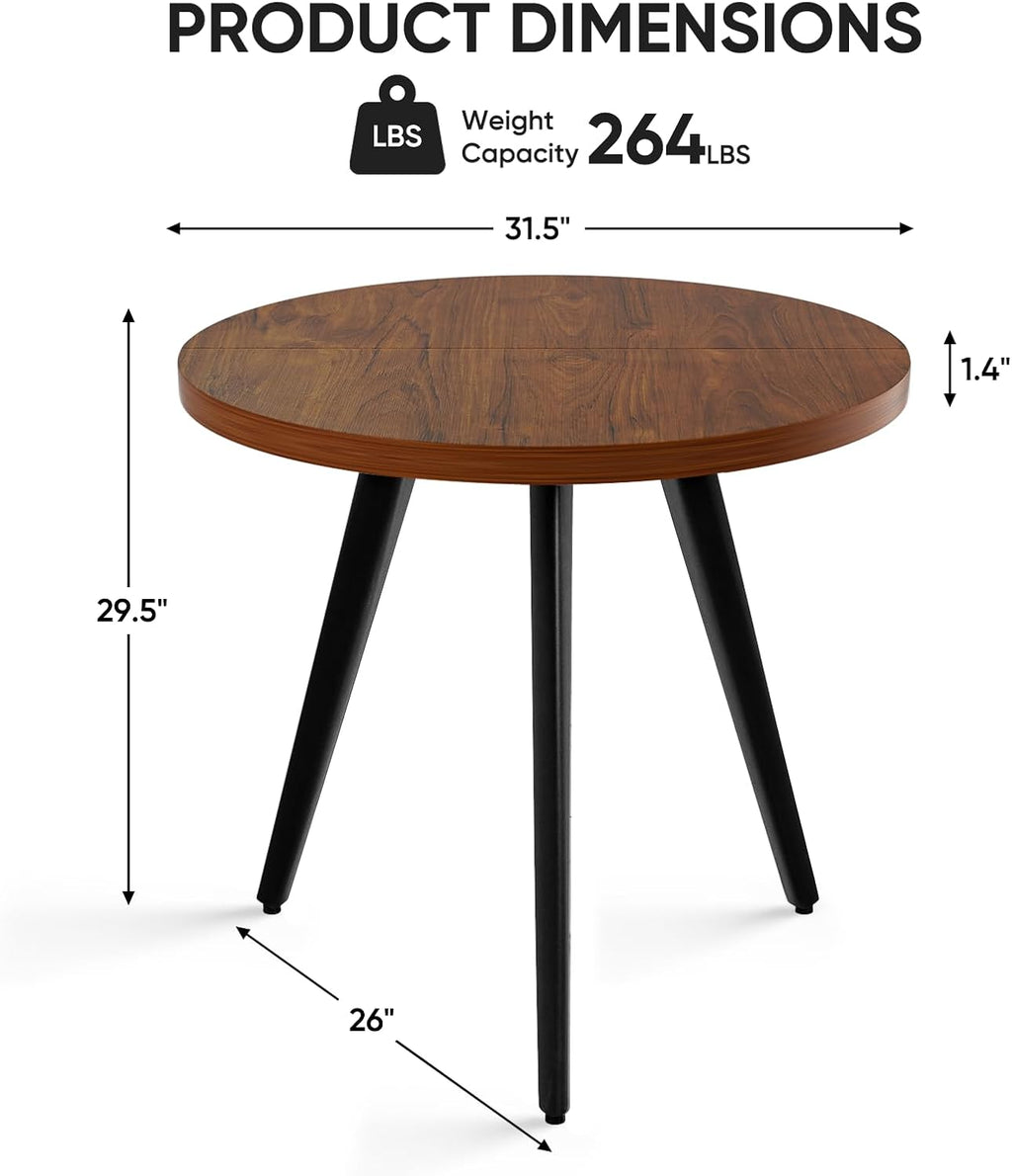 Round Dining Table, Small Dining Table for 2, 31.5' Round Table, Mid-Century Modern Kitchen Table with 1.4' Thickness Wood Grain Tabletop for or Small Space, Dining Room, Kitchen, UG Brown