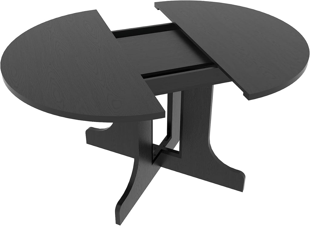59.06' Dining Table for Farmhouse Kitchen Expandable Oval Table Top with Removable Leaf Trestle X Shaped Base,Black