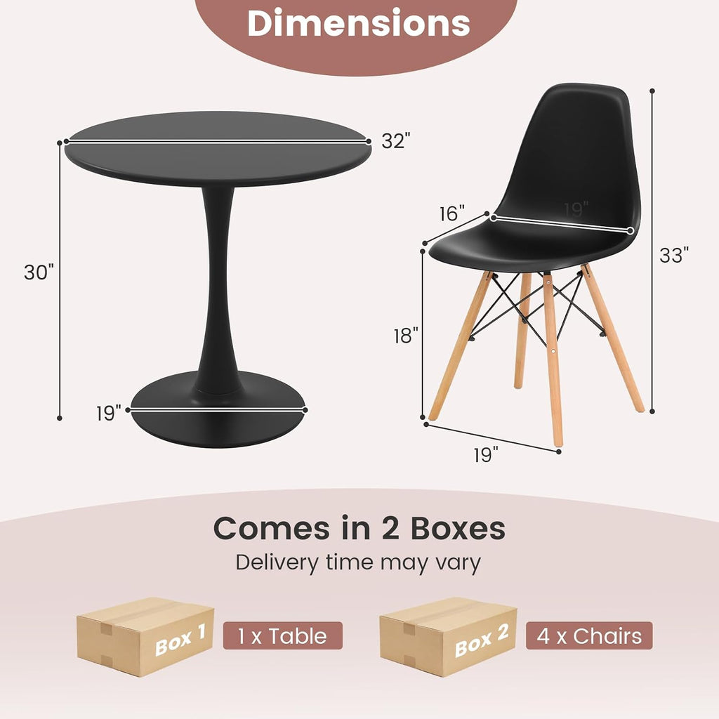 Tangkula Round Dining Table Set for 4, Kitchen Table Set with Seat & Solid Wood Legs, Round Kitchen Table and Chairs for Small Space, Black