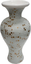 Floor Vase, 24 Inch Mosaic Vase – Tall Cylinder Made of Terracotta with White and Gold Glass Mosaic Pieces – Handcrafted Decorative Home Décor Accent Piece for Bedroom, Living Room, Office
