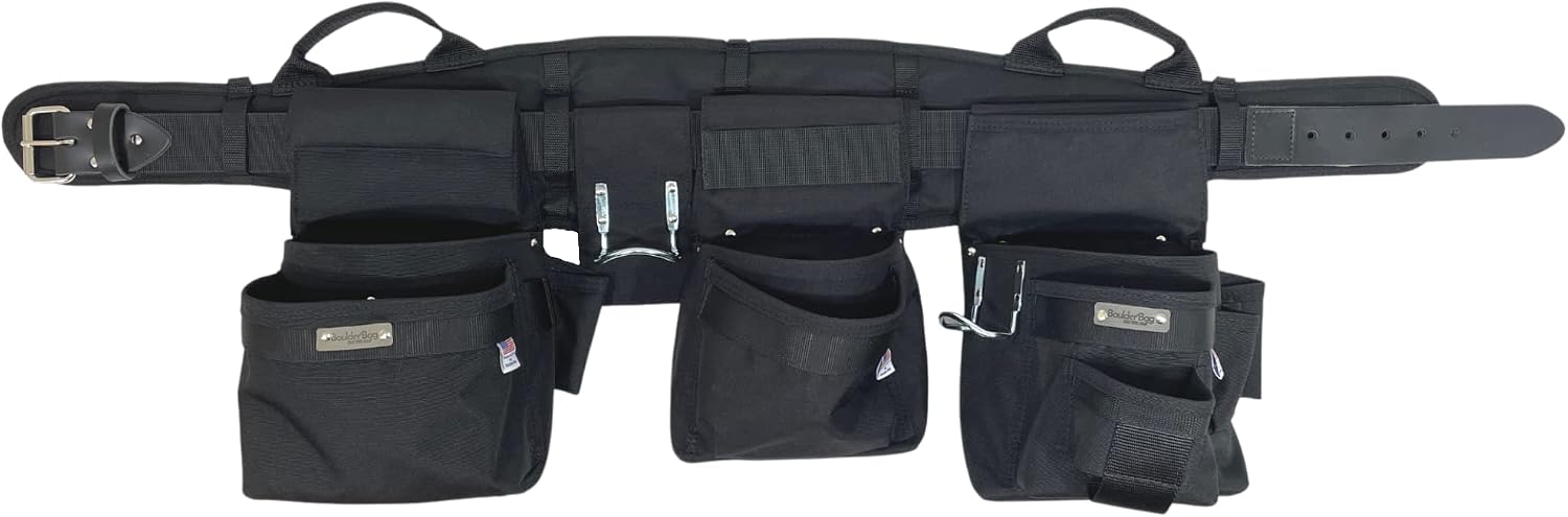 BOULDER BAG Ultimate Pro Framer MAX Triple Combo with Comfort Back Support Tool Belt, Leather Belt Buckle, Heavy Duty, Black (Small 24-27 Inches), Made in USA