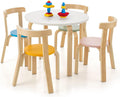 Costzon Kids Table and Chair Set, 5-Piece Wooden Activity Desk Set w/Toy Bricks, Classroom Playroom Daycare Furniture for Playing, Drawing, Reading, Bentwood Toddler Table and Chairs (Assorted)